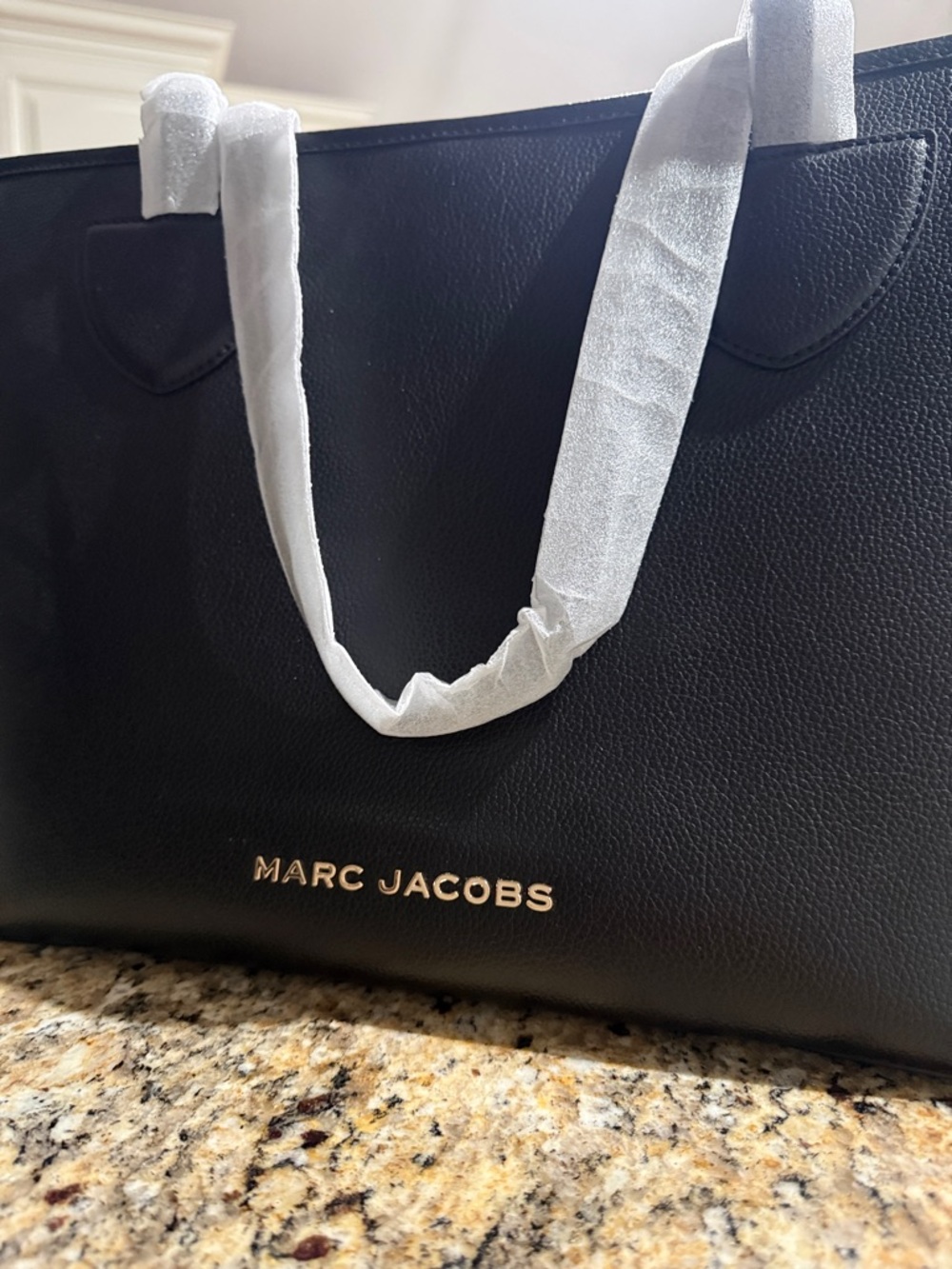 Marc Jacobs Black Pebbled Leather Tote with Gold Logo
